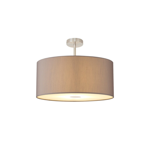 Baymont Satin Nickel E27 Semi Flush With 60cm x 22cm Faux Silk Shade, Grey/White Laminate - image 1