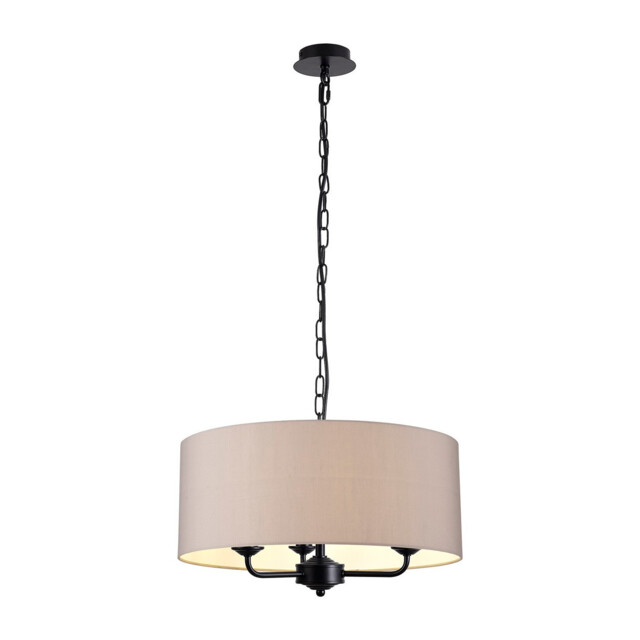 Banyan 3 Light Multi Arm Pendant With 50cm x 20cm Faux Silk Fabric Shade Matt Black/Grey - image 1