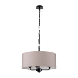 Banyan 3 Light Multi Arm Pendant With 50cm x 20cm Faux Silk Fabric Shade Matt Black/Grey - thumbnail 5