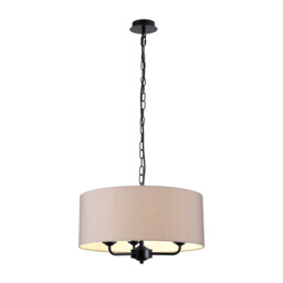 Banyan 3 Light Multi Arm Pendant With 50cm x 20cm Faux Silk Fabric Shade Matt Black/Grey - thumbnail 1