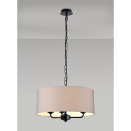 Banyan 3 Light Multi Arm Pendant With 50cm x 20cm Faux Silk Fabric Shade Matt Black/Grey - thumbnail 2