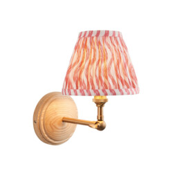 Wood Wing Ash Wood Wall Light with Coral Pink Fabric Ripple Shade 16cm B22 - thumbnail 1