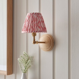 Wood Wing Ash Wood Wall Light with Coral Pink Fabric Ripple Shade 16cm B22 - thumbnail 3