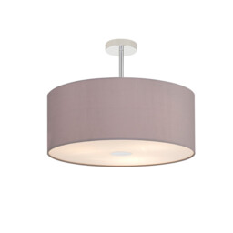 Baymont Polished Chrome 3 Light E27 Semi Flush With 50cm x 20cm Faux Silk Shade, Grey/White Laminate