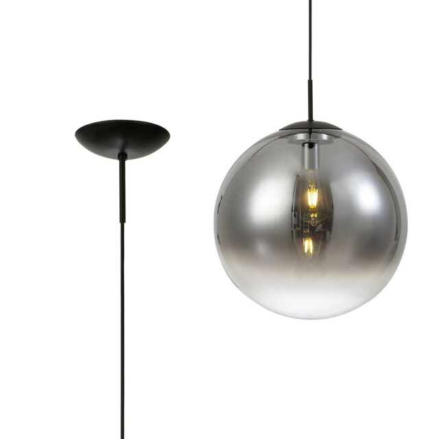 Miranda 40cm Ball Pendant 1 Light E27 Black Suspension With Matt Black/Smoke Fade Glass Globe - image 1