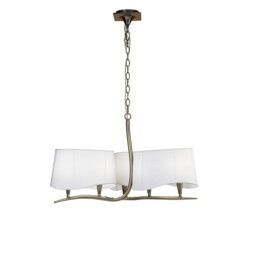 Ninette Pendant 3 Arm 6 Light E14, Antique Brass With Ivory White Shades - thumbnail 1