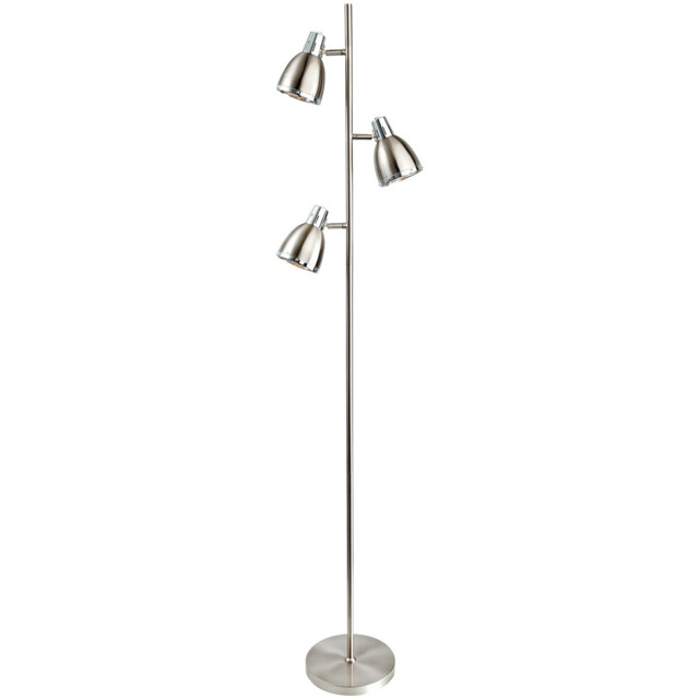 Vogue 3 Light Floor Lamp Brushed Steel, Chrome, E14