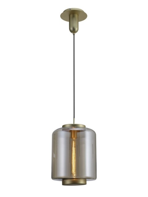 Jarras Ceiling Pendant 30cm Round, 1 x E27 (Max 40W), Matt Gold , Cognac Glass - image 1
