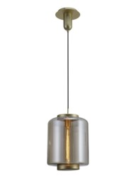 Jarras Ceiling Pendant 30cm Round, 1 x E27 (Max 40W), Matt Gold , Cognac Glass - thumbnail 1