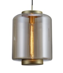 Jarras Ceiling Pendant 30cm Round, 1 x E27 (Max 40W), Matt Gold , Cognac Glass - thumbnail 5