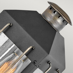 Hinkley Fitzgerald Outdoor Wall Lantern Textured Black with Burnished Bronze, IP44 - thumbnail 3