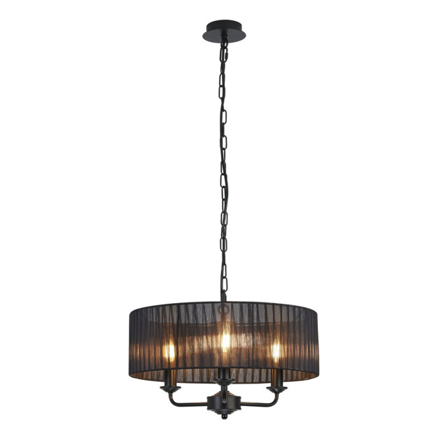 Banyan 3 Light Multi Arm Pendant With 45cm x 15cm Organza Shade Matt Black/Black - image 1