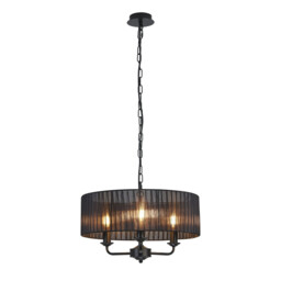 Banyan 3 Light Multi Arm Pendant With 45cm x 15cm Organza Shade Matt Black/Black - thumbnail 1
