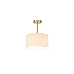 Baymont Antique Brass E27 Semi Flush With 30cm x 17cm Dual Faux Silk Shade, Nude Beige/Moonlight - thumbnail 1