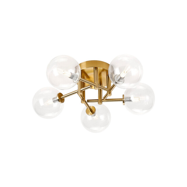 Tivoli 50cm Semi Flush Ceiling Round, 5 Light G9, IP44, Brass Gold/Clear Smooth Round Glass - image 1