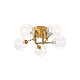 Tivoli 50cm Semi Flush Ceiling Round, 5 Light G9, IP44, Brass Gold/Clear Smooth Round Glass - thumbnail 1