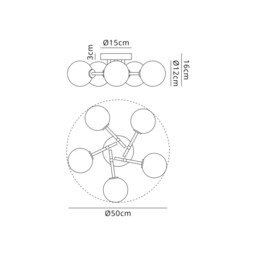 Tivoli 50cm Semi Flush Ceiling Round, 5 Light G9, IP44, Brass Gold/Clear Smooth Round Glass - thumbnail 2