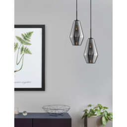Veiro 17cm Dome Pendant Ceiling Light Chrome Glass Black Metal Black Fabric Wire LED E27 - thumbnail 2