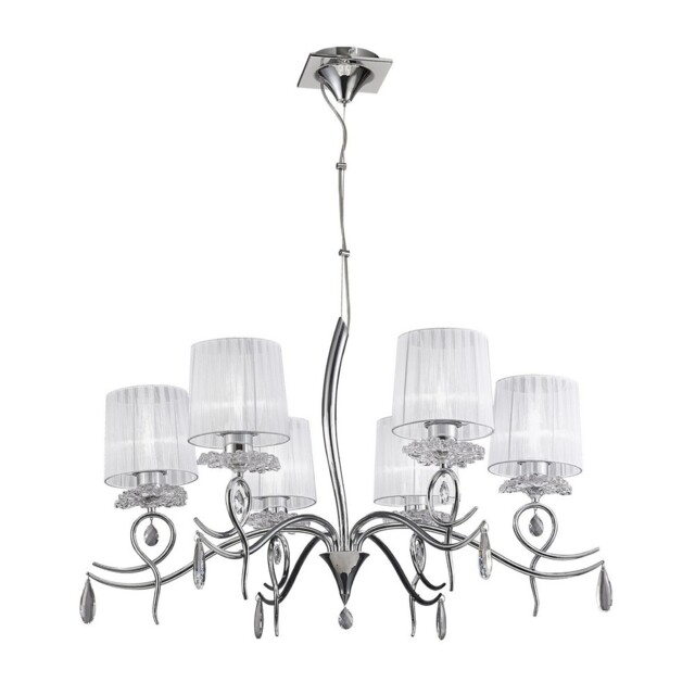 Louise Ceiling Chandelier 6 Light E27 With White Shades Polished Chrome/Clear Crystal - image 1