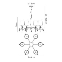 Louise Ceiling Chandelier 6 Light E27 With White Shades Polished Chrome/Clear Crystal - thumbnail 2
