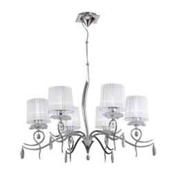Louise Ceiling Chandelier 6 Light E27 With White Shades Polished Chrome/Clear Crystal - thumbnail 1