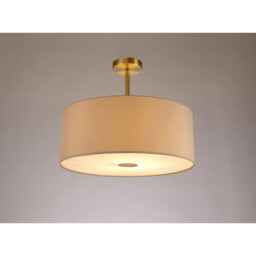Baymont Antique Brass E27 Semi Flush With 50cm x 20cm Dual Faux Silk Shade, Nude Beige/Moonlight - thumbnail 2
