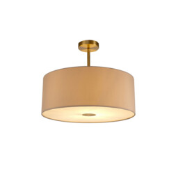 Baymont Antique Brass E27 Semi Flush With 50cm x 20cm Dual Faux Silk Shade, Nude Beige/Moonlight