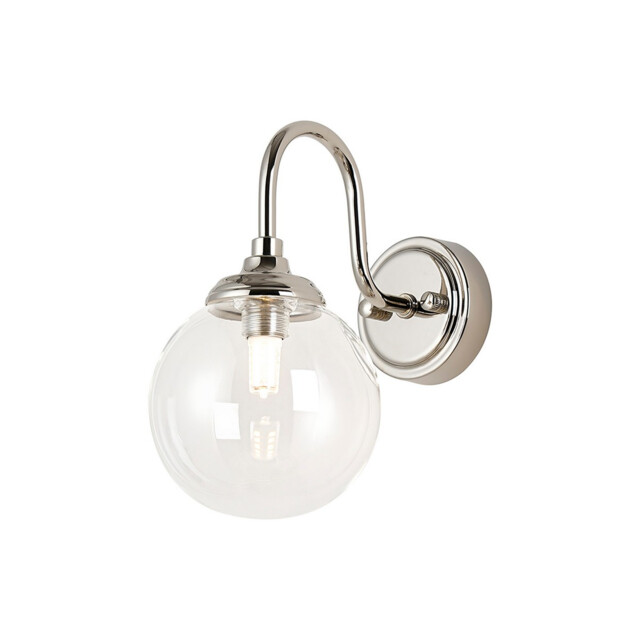 Richmond Curved Arm Wall Light, 1 Light G9, IP44, Polished Nickel/Clear Smooth Round Glass - image 1