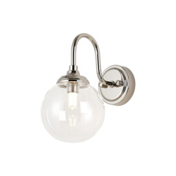 Richmond Curved Arm Wall Light, 1 Light G9, IP44, Polished Nickel/Clear Smooth Round Glass - thumbnail 1
