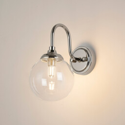 Richmond Curved Arm Wall Light, 1 Light G9, IP44, Polished Nickel/Clear Smooth Round Glass - thumbnail 3