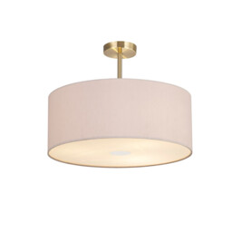Baymont Antique Brass 3 Light E27 Semi Flush With 50cm x 20cm Dual Faux Silk Shade, Nude Beige/Moonlight