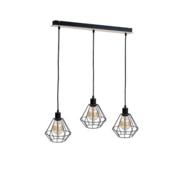 Atwood Bar Pendant Ceiling Light Black, Wood, 63cm, 3x E27