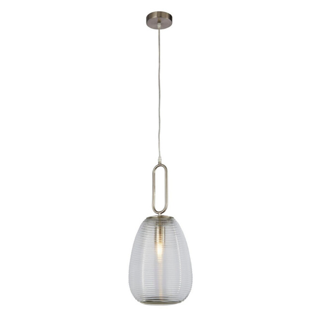 1 Light Ribbed Glass Pendant, Clear Glass, Satin Nickel