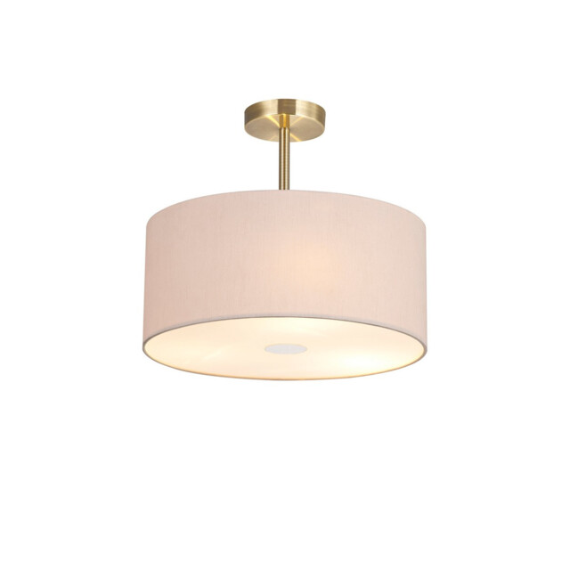 Baymont Antique Brass 3 Light E27 Semi Flush With 40cm x 18cm Dual Faux Silk Shade, Nude Beige/Moonlight - image 1