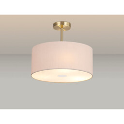 Baymont Antique Brass 3 Light E27 Semi Flush With 40cm x 18cm Dual Faux Silk Shade, Nude Beige/Moonlight - thumbnail 2