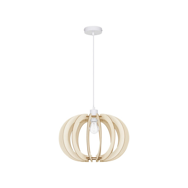 Ottoline Spherical Pendant Ceiling Light White Metal Natural Wood LED E27 - image 1