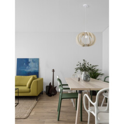 Ottoline Spherical Pendant Ceiling Light White Metal Natural Wood LED E27 - thumbnail 2