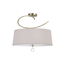 Mara Semi Flush 4 Light E27 Round, Antique Brass With Ivory White Shade