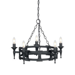 Saxon 5 Light Chandelier Black Finish, E14 - thumbnail 1