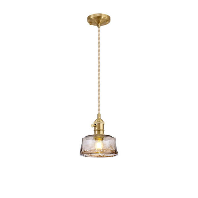 Leyden Switched Ceiling Pendant 1.5m, E27, Brass, Pale Gold Twisted Cable, Brown Bowl Glass - image 1