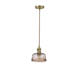 Leyden Switched Ceiling Pendant 1.5m, E27, Brass, Pale Gold Twisted Cable, Brown Bowl Glass - thumbnail 5