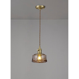 Leyden Switched Ceiling Pendant 1.5m, E27, Brass, Pale Gold Twisted Cable, Brown Bowl Glass - thumbnail 3