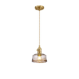 Leyden Switched Ceiling Pendant 1.5m, E27, Brass, Pale Gold Twisted Cable, Brown Bowl Glass