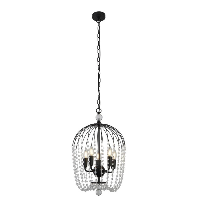Shower 5 Light Pendant, Black Finish, Metal, Clear Crystal - image 1