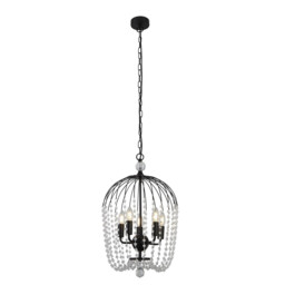 Shower 5 Light Pendant, Black Finish, Metal, Clear Crystal - thumbnail 1