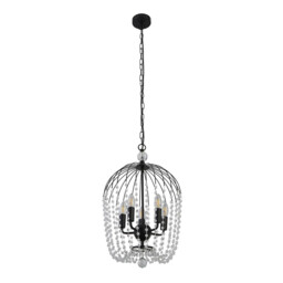 Shower 5 Light Pendant, Black Finish, Metal, Clear Crystal - thumbnail 2