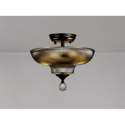 Dresden 2 Light Semi Flush Ceiling Lamp E27 With Round 30cm Glass Shade Matt Black, Smoked - thumbnail 3