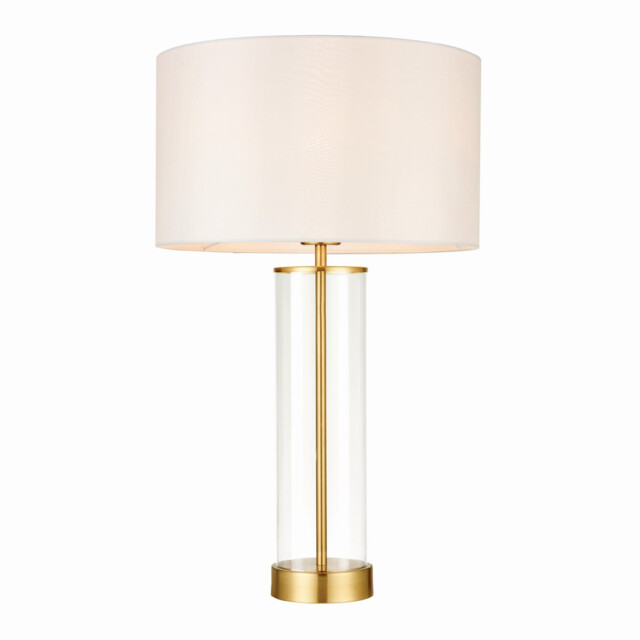 Lessina Table Lamp Satin Brushed Gold, Vintage White Silk Effect, E27