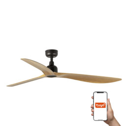 Outwood 150cm Smart Ceiling Fan Dark Brown, Light Oak Blades, IP44