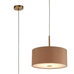Baymont Antique Brass E27 Single Pendant With 40cm x 18cm Dual Faux Silk Shade, Antique Gold/Ruby